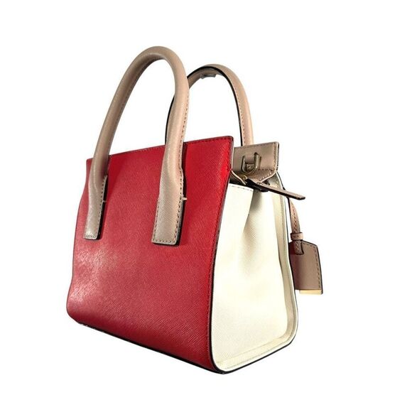 Kate Spade Red & Beige Colorblock Leather Purse Bag Saffiano Style - Picture 7 of 12